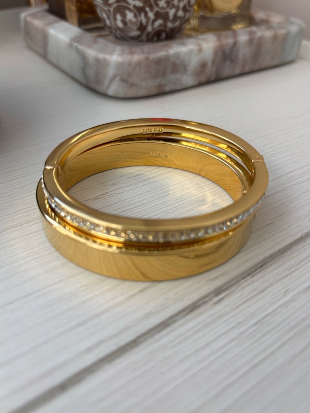 J. Crew Gold Crystal Channel Set Bangle and Gold Bracelet - Hinged